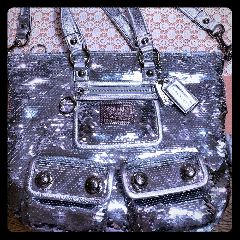 Coach Silver Sequin Poppy Spotlight Bag